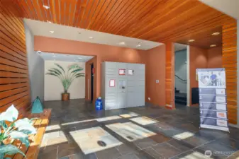 The lobby with secure package pickup.