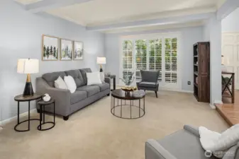 Living room overlooks front yard