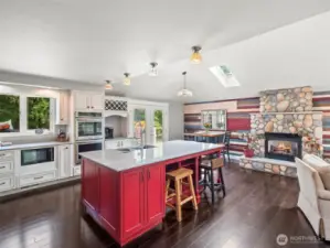 Gas fireplace warms the entire space!