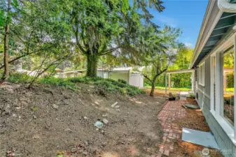 Backyard provides a combination of privacy and open space.