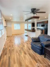living room into kitchen