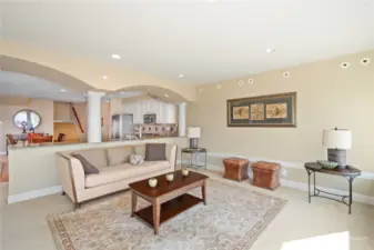 This is the living room looking into the full kitchen on the possible generational floor.