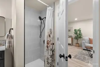 Main floor bath with walk-in, tiled shower