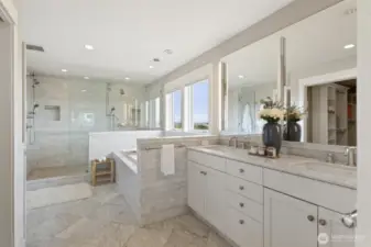 Every day feels like a trip to the spa in this luxe primary bathroom.