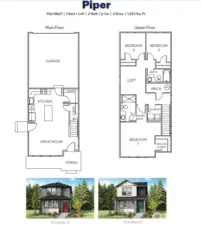 Thoughtfully designed layout with open-concept living downstairs and private retreat spaces plus loft upstairs.  Pictures are for representational purposes only, colors and features may vary.