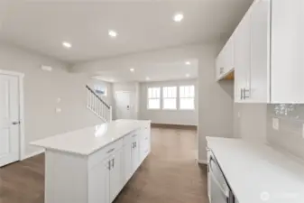 This crisp and functional kitchen offers room to move, work, and entertain with ease.  Pictures are for representational purposes only, colors and features may vary.