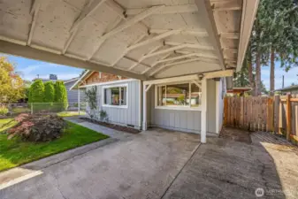 Extra-long driveway with covered parking.