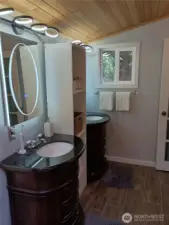 Dual vanities and LED lighted/anti fog mirrors.