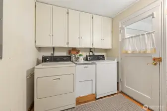 The appliance in the center is a vintage utility sink. You can use the cover as a counter-top.