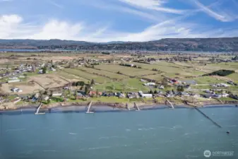 Cathlamet in the background, with Restaurants, museum, stores, schools, hardware store and even a marina. The Island is accessable by bridge, no tolls.