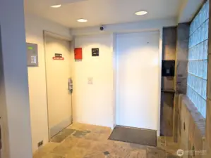 New elevator is being installed w/estimated May completion.  Mail, laundry & stairs to the left.  Security camera & codes for access.