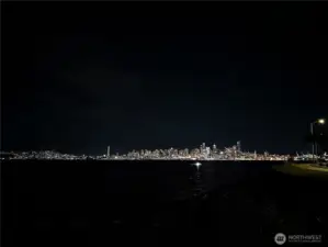 Seattle skyline at night.  Directly across from the Luna Park Condos.