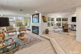 The living rooms offers a gas fireplace for winter months