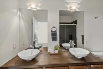 Gorgeous double sink vanity boasts of style and design.