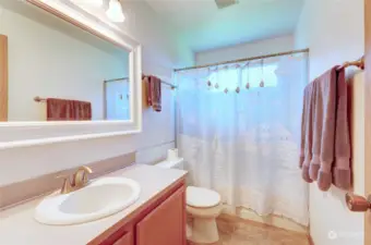 This full bathroom is on the hall beside the two main level bedrooms.