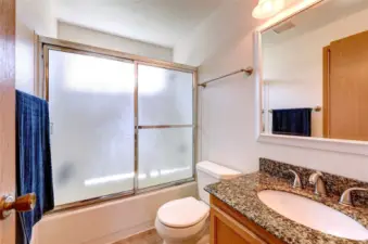 The full bathroom on the second level also has a door to the hallway.