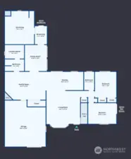 The areas labeled "space not shown" are the bedroom closet and the storage room beside the shop.