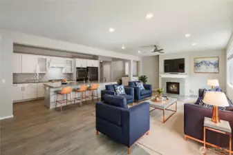 Living room/Dining room combo has been virtually staged.