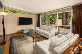 huge picture window with mounted TV (included in the sale)