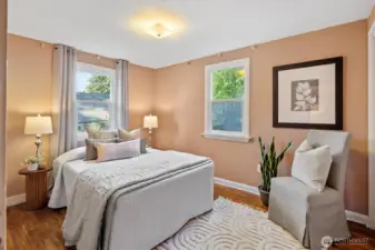 The 2nd bedroom has corner windows,