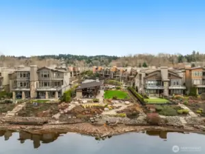 View of clubhouse, fire pits and private beach