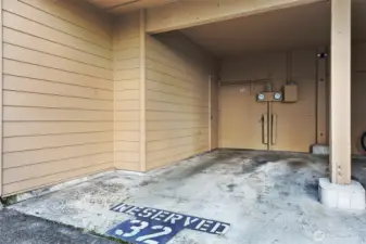 Your designated carport parking space is located right underneath your unit (with storage at back left).