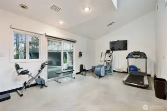 Sweat away your stresses in the gym, conveniently located right at home.