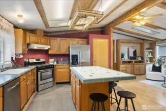 Open kitchen with seating right at the island.