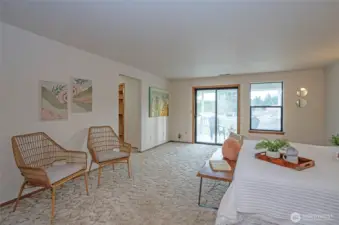 Primary room with sliding door to private deck