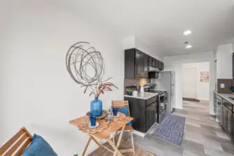 The cozy breakfast nook overlooks the Narrows, with direct access to a private deck—the perfect spot to enjoy your morning coffee while taking in the views of passing boats and marine life.