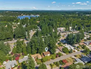 Hicks Lake and our beautiful mountain in the distance. This neighborhood is close to many nearby lakes for recreation.