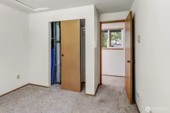 Another view of the first guest bedroom showing the walk-in closet.