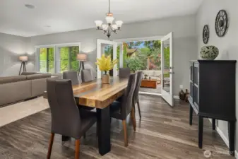 This dining space invites you to open the doors and let the beauty of Fall City become part of every meal.