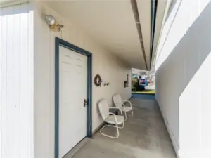 Breezeway connection between detached garage and residence