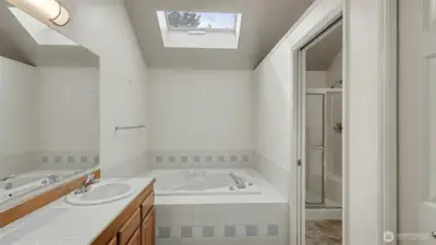 5 piece primary bathroom with tons of natural light