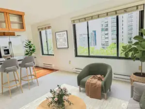 City view by the Living room and Kitchen