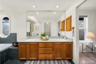 …a Double Sink Vanity with a Skylight overhead…..