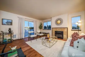 Living room with West facing deck