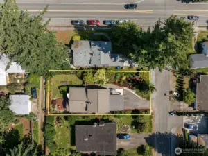 Full property aerial...don't miss the "columnar" apple trees in the front side yard...there are different varieties all well producing fruit trees but easy to maintain.