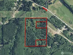 Overhead view with approximate boundaries in red.