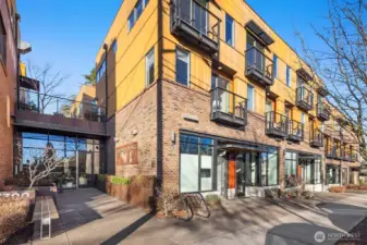 Main entry with secure mail room and elevator access to the garage