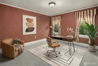 Second room on main floor, set up as office, could also be used as a bedroom.