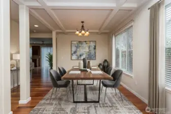 Formal dining area off the living room before going into the kitchen and great room.  Virtually staged.