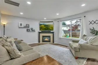 living room with gas fireplace