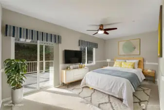 Bedroom 2 w/Doors to Deck virtually staged