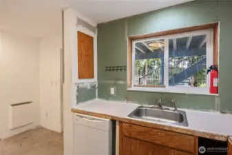 Lower level kitchen with window over sink for lovely lake views!