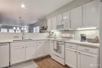 Kitchen open to dining and living room