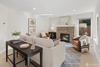Main living space with cozy gas fireplace