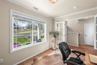 Enjoy views of the community greenspace while you work or play.