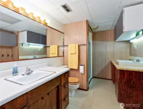 Lower level bath and laundry.